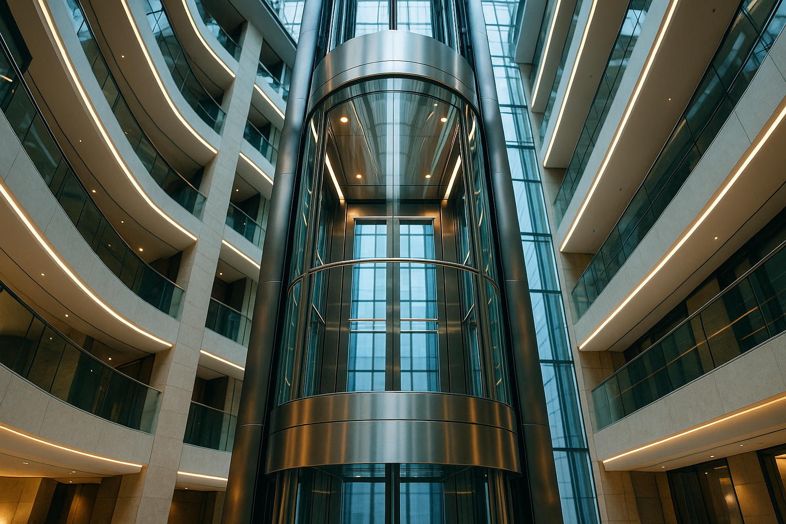 Modern glass elevator in Dubai skyscraper
