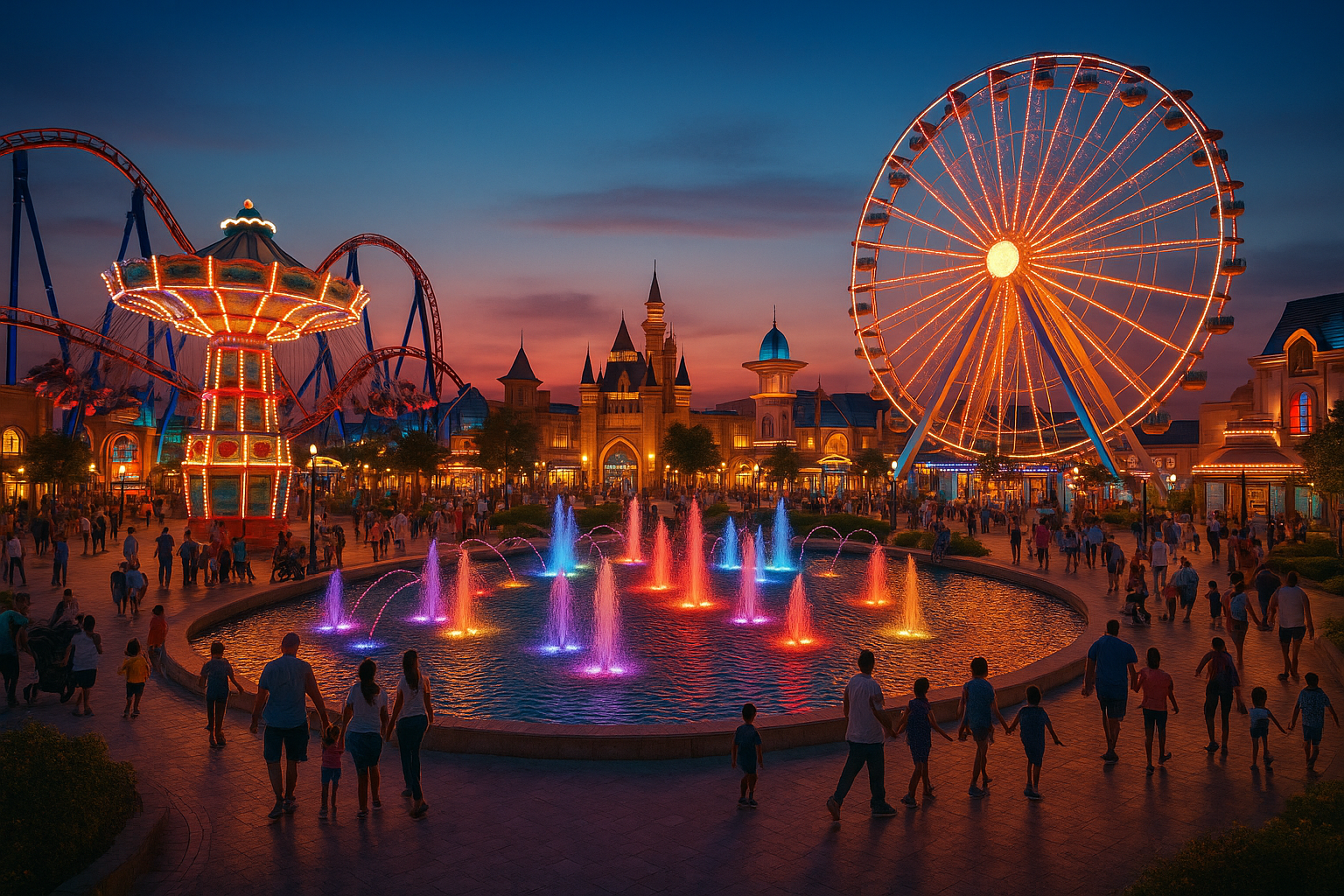 Theme park at twilight